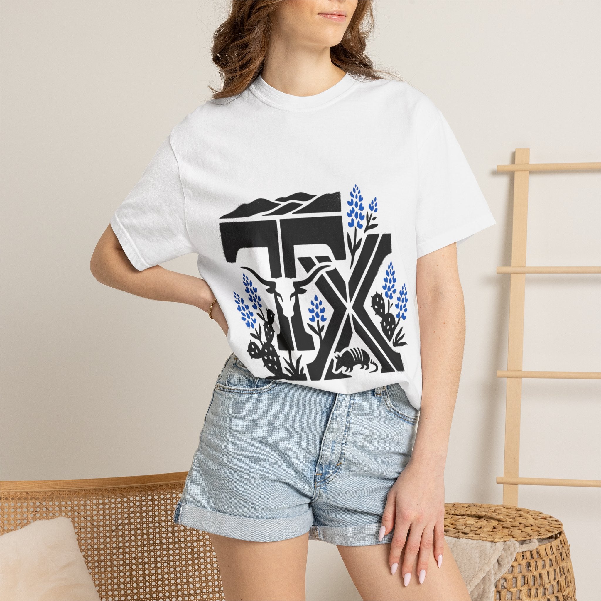OurStateTees - TX Texas Southwestern Tee — Longhorn, Armadillo & Bluebonnet Graphic T-Shirt