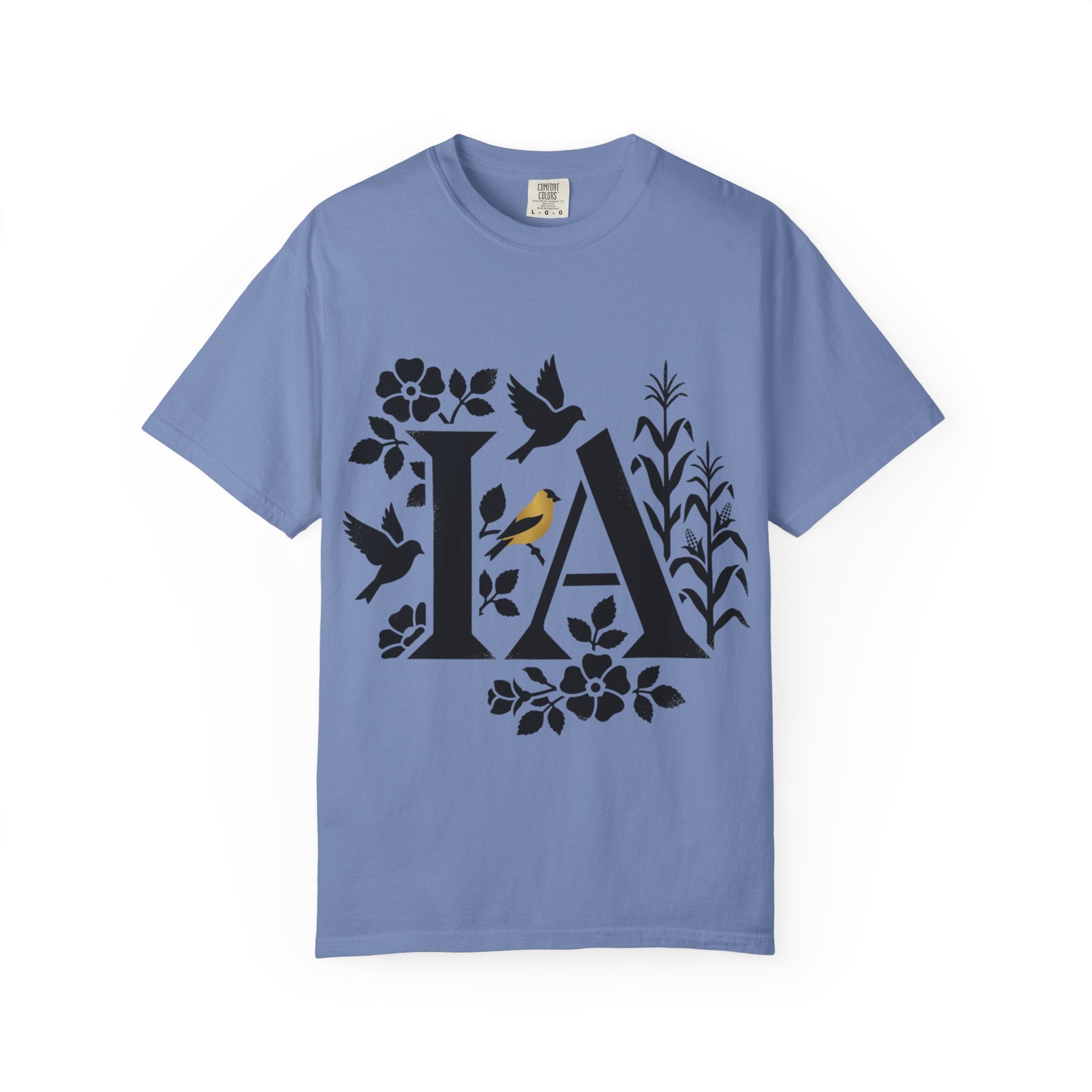 OurStateTees - Iowa IA Botanical Bird T-Shirt — Floral Initial Tee