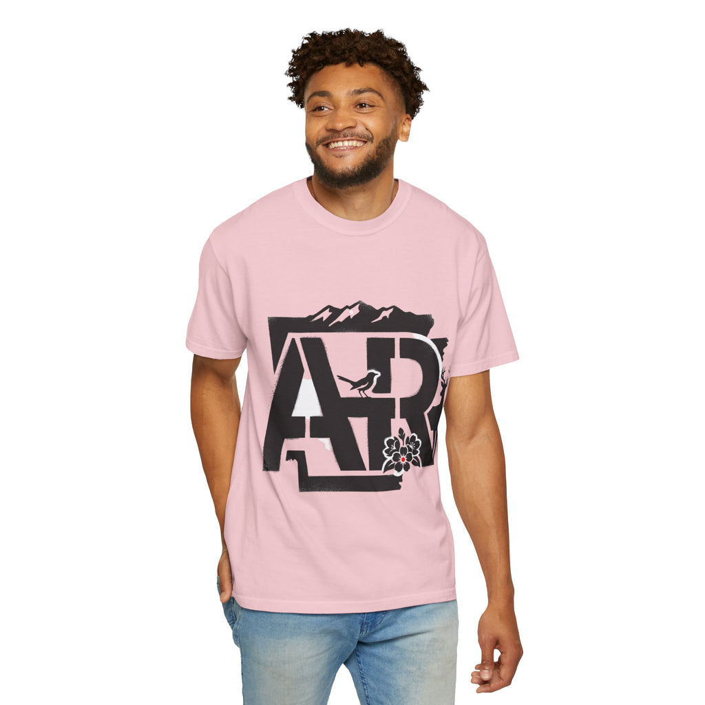 OurStateTees - Arkansas AR Mountain Logo T-Shirt — Nature Bird & Wildflower Graphic