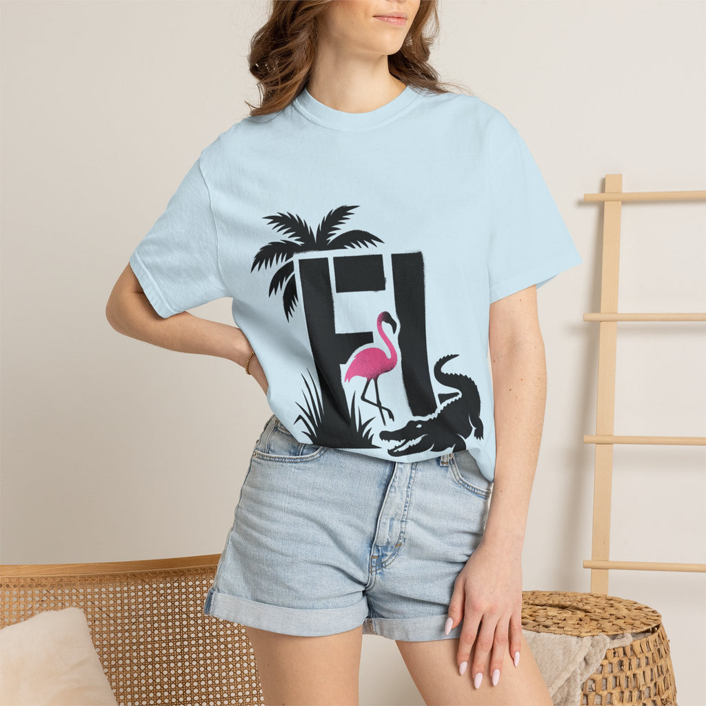 OurState Tees - Florida FL - Tropical Flamingo & Alligator Graphic