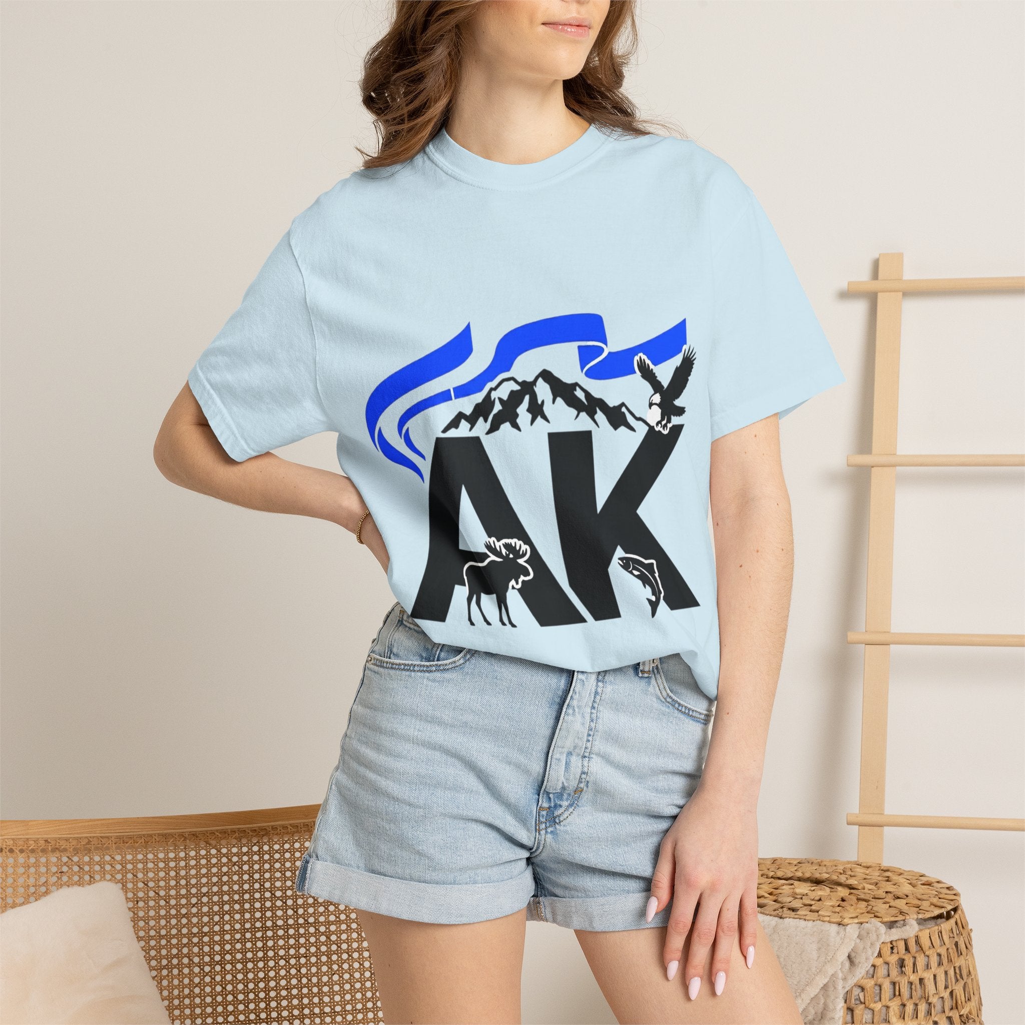 OurStateTees - Alaska AK Wilderness T-Shirt — Moose, Mountains & Bald Eagle Graphic