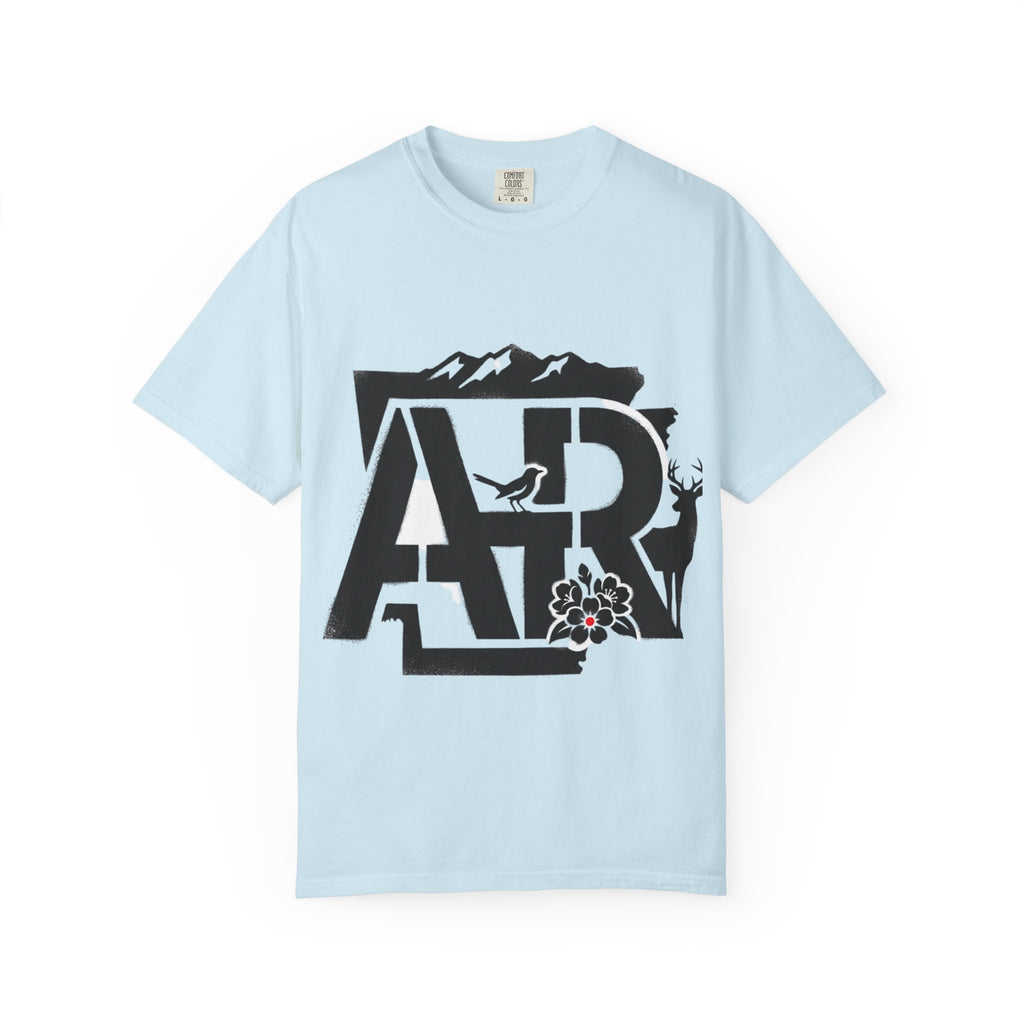 OurStateTees - Arkansas AR Mountain Logo T-Shirt — Nature Bird & Wildflower Graphic