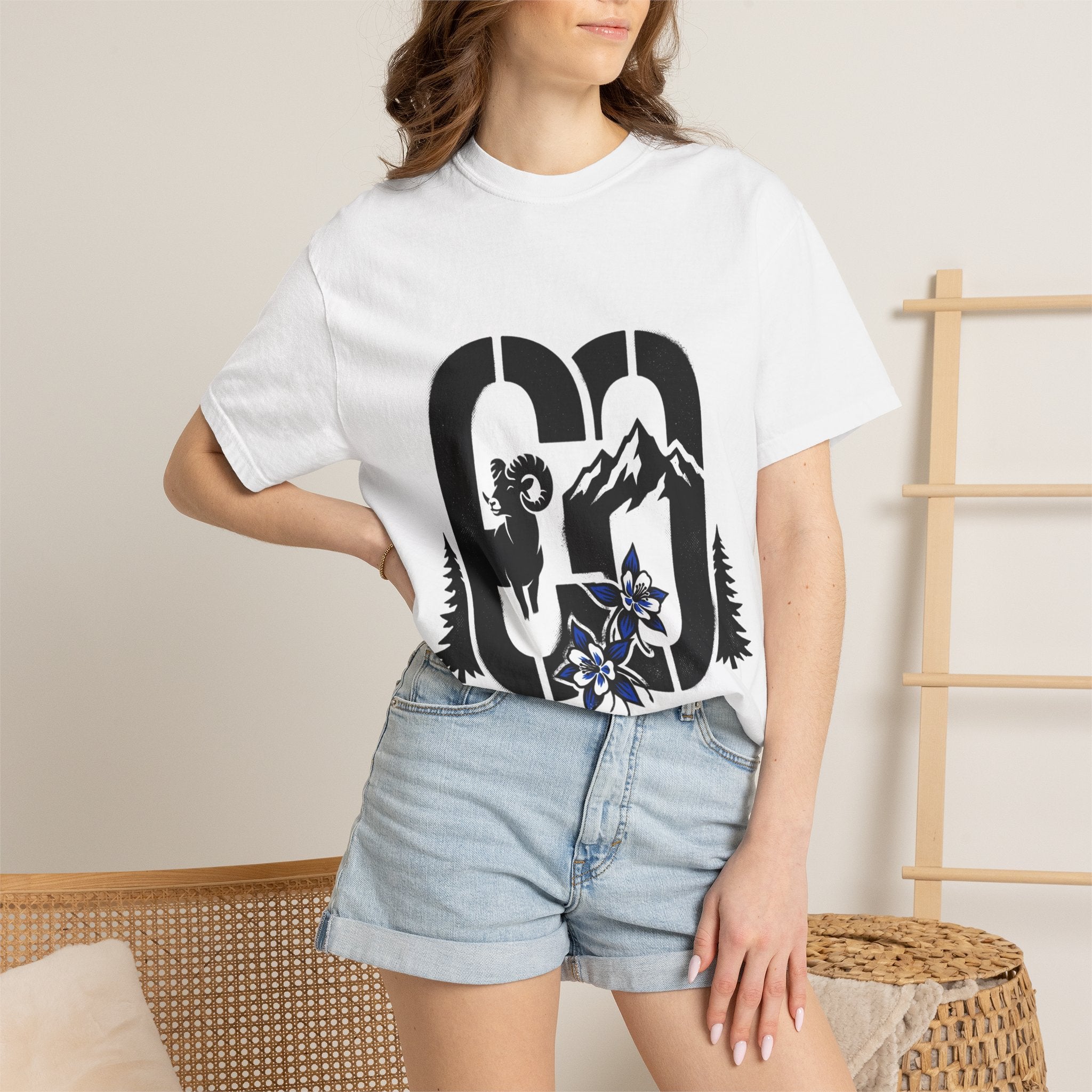 OurStateTees - Colorado CO Rocky Mountain Anniversary Tee — Mountain Goat & Wildflower Graphic T-Shirt