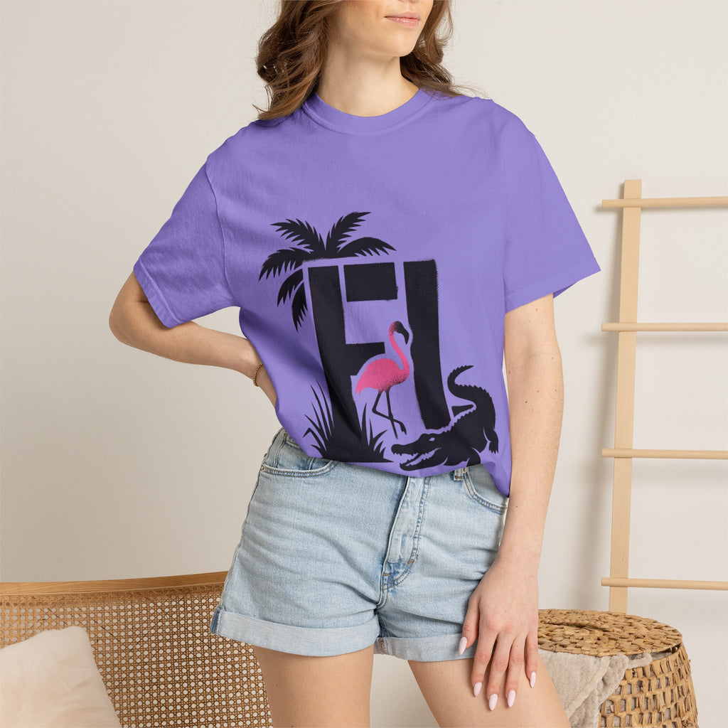 OurState Tees - Florida FL - Tropical Flamingo & Alligator Graphic