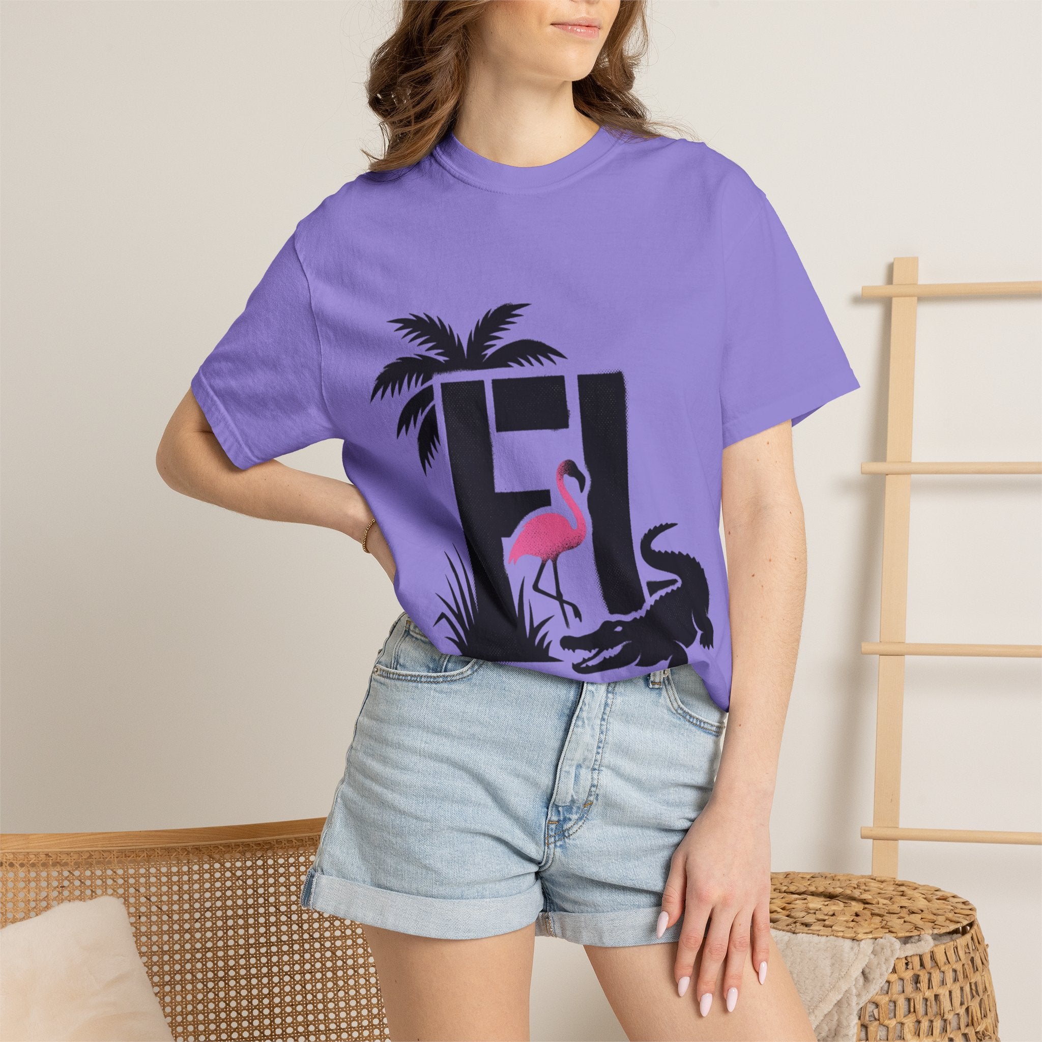 OurState Tees - Florida FL - Tropical Flamingo & Alligator Graphic