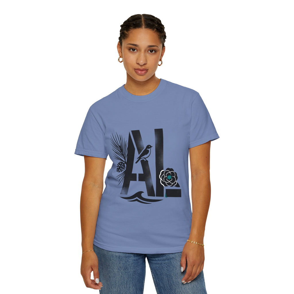 OurStateTees - Alabama AL Botanical Graphic T-Shirt — California Palm, Flower & Bird Design