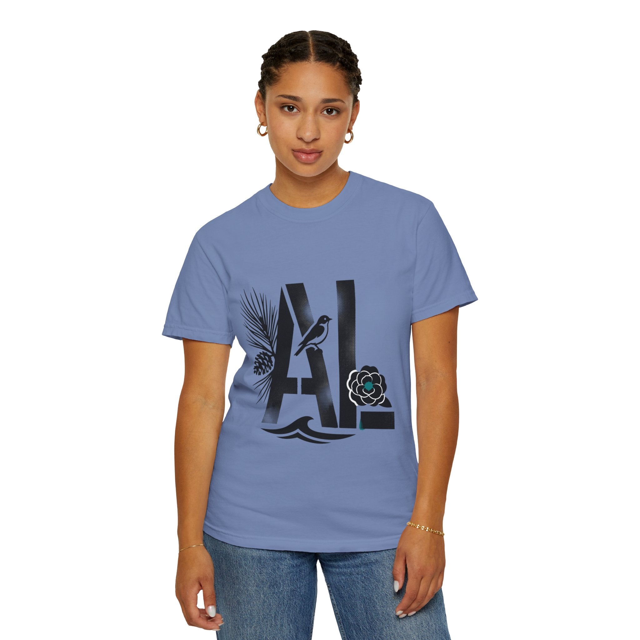 OurStateTees - Alabama AL Botanical Graphic T-Shirt — California Palm, Flower & Bird Design