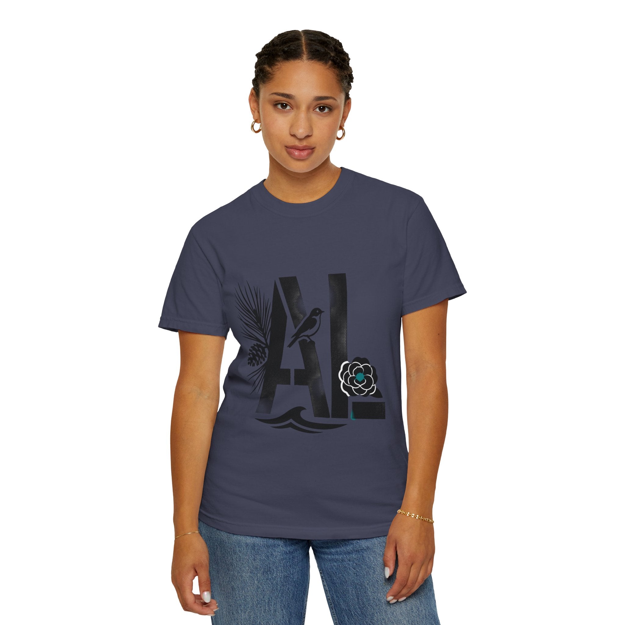 OurStateTees - Alabama AL Botanical Graphic T-Shirt — California Palm, Flower & Bird Design