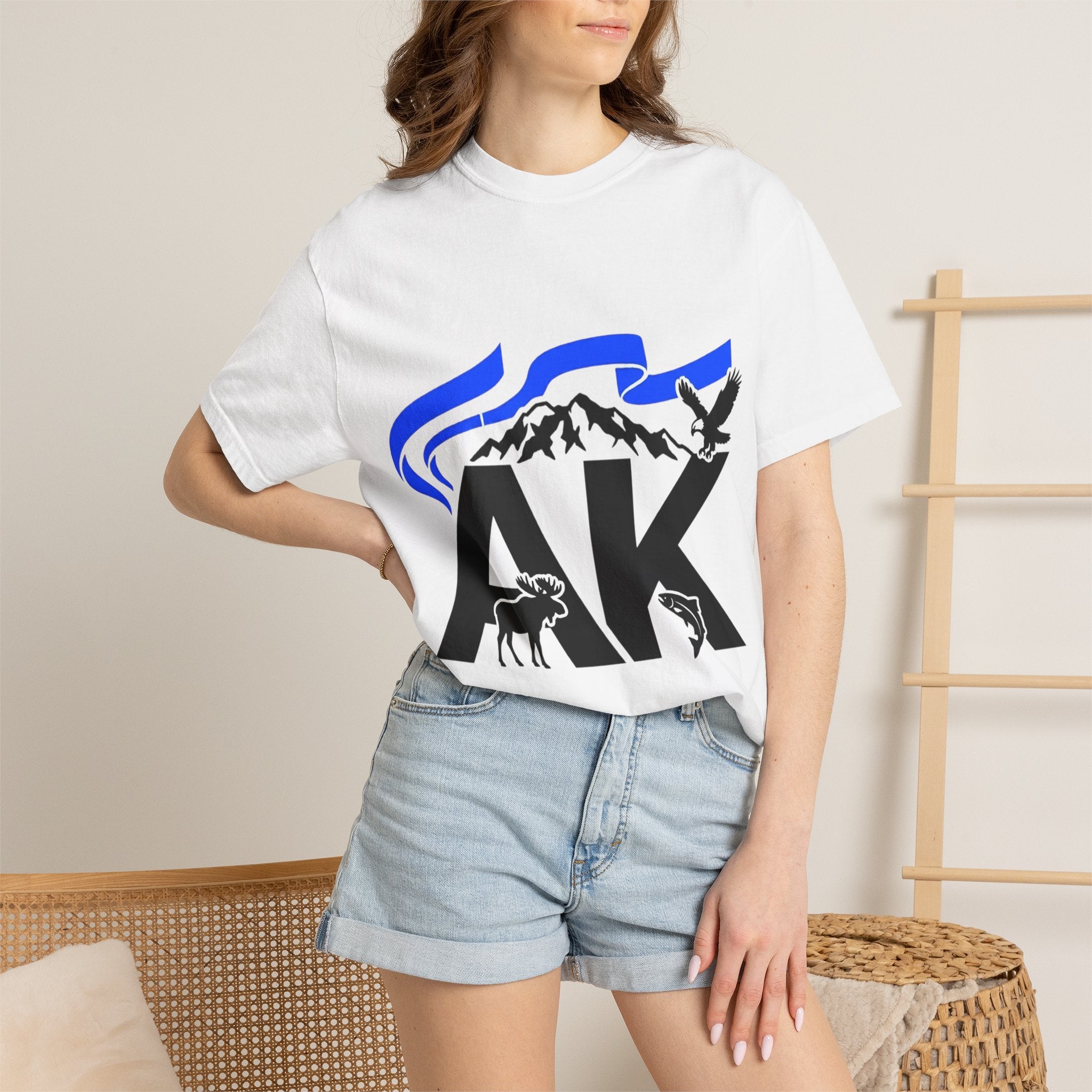OurStateTees - Alaska AK Wilderness T-Shirt — Moose, Mountains & Bald Eagle Graphic