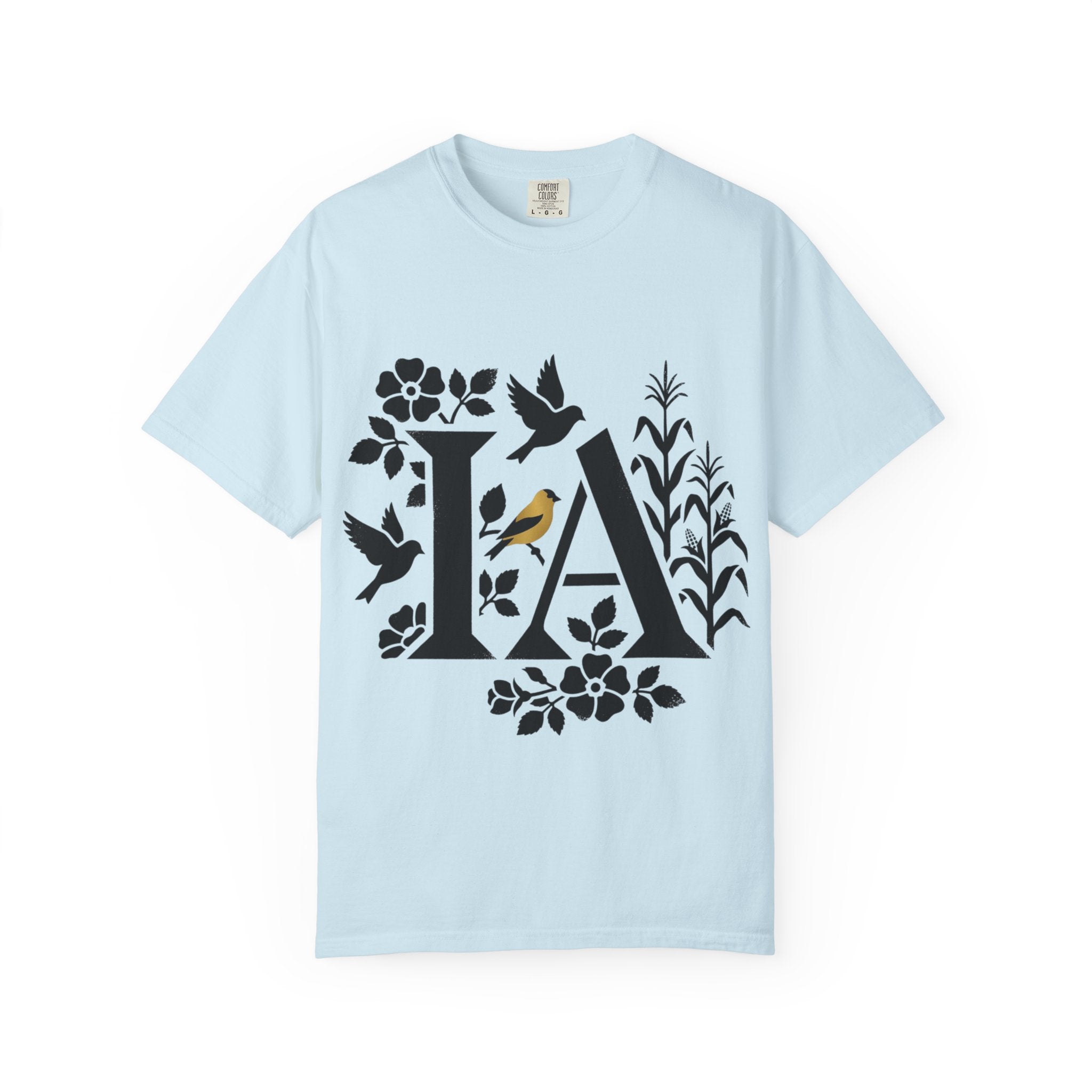 OurStateTees - Iowa IA Botanical Bird T-Shirt — Floral Initial Tee