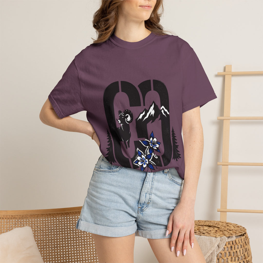 OurStateTees - Colorado CO Rocky Mountain Anniversary Tee — Mountain Goat & Wildflower Graphic T-Shirt
