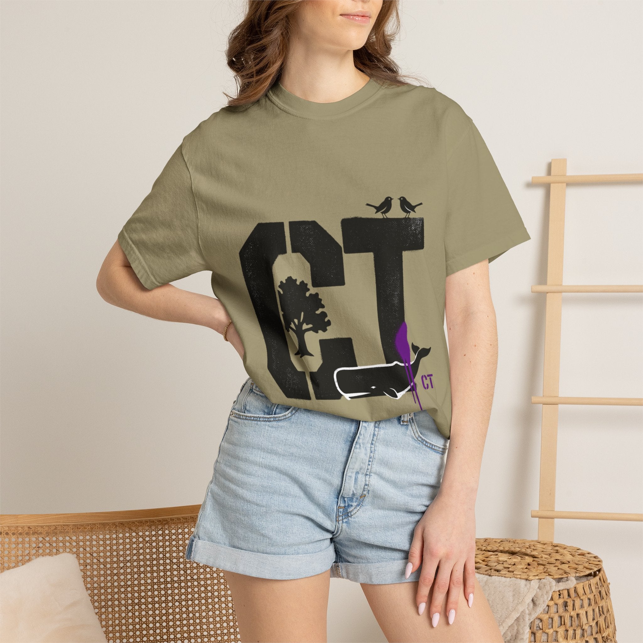 OurStateTees - Connecticut CT State T-Shirt — Connecticut Nature Graphic Tee with Whales, Trees & Birds