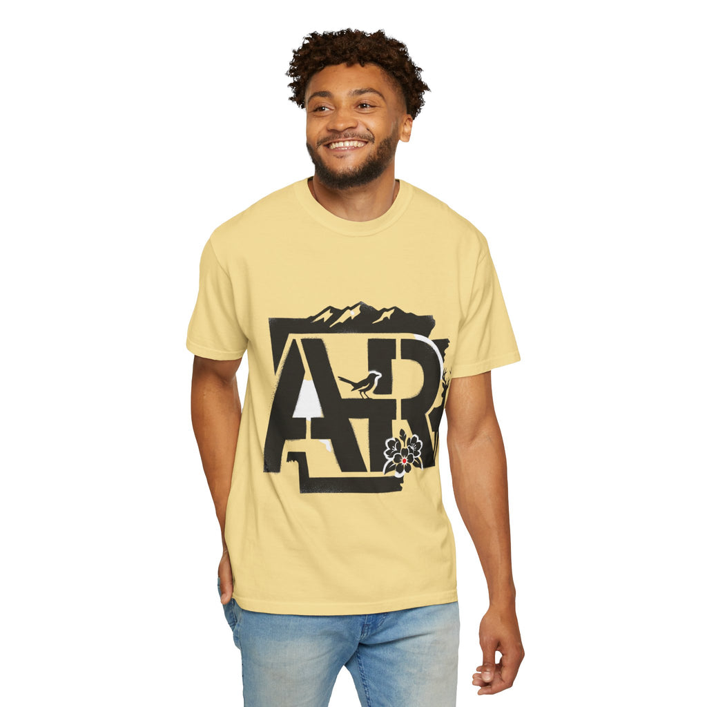 OurStateTees - Arkansas AR Mountain Logo T-Shirt — Nature Bird & Wildflower Graphic