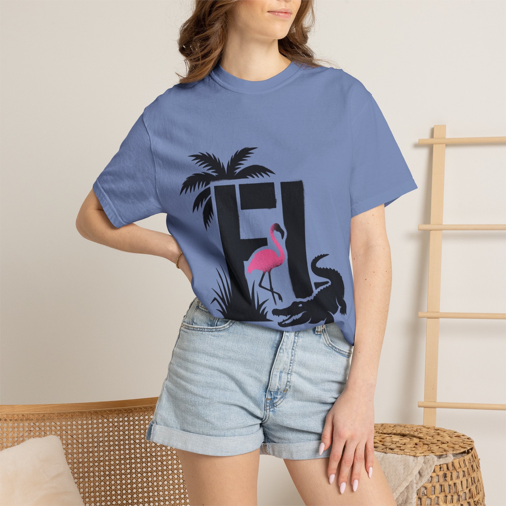 OurState Tees - Florida FL - Tropical Flamingo & Alligator Graphic