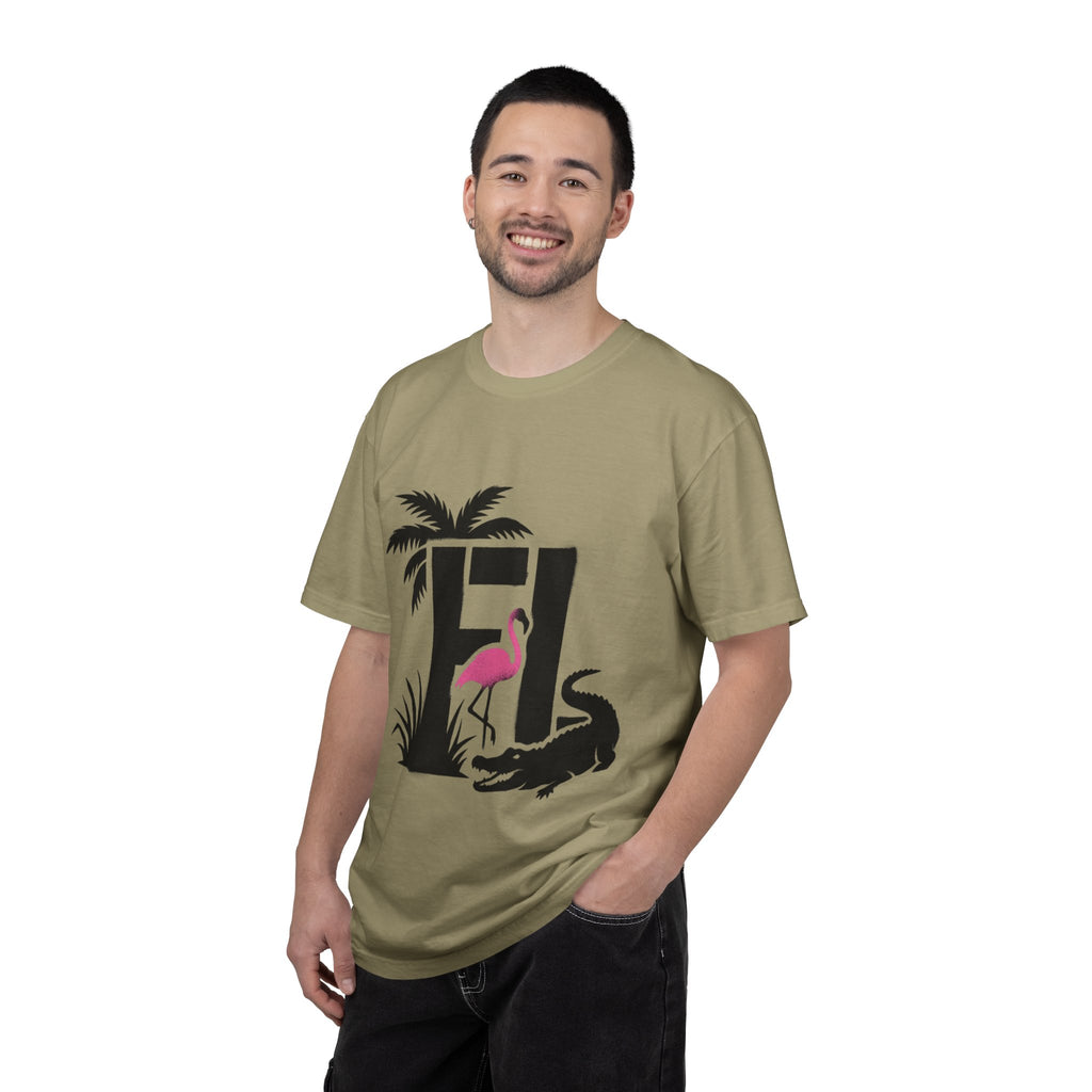 OurState Tees - Florida FL - Tropical Flamingo & Alligator Graphic