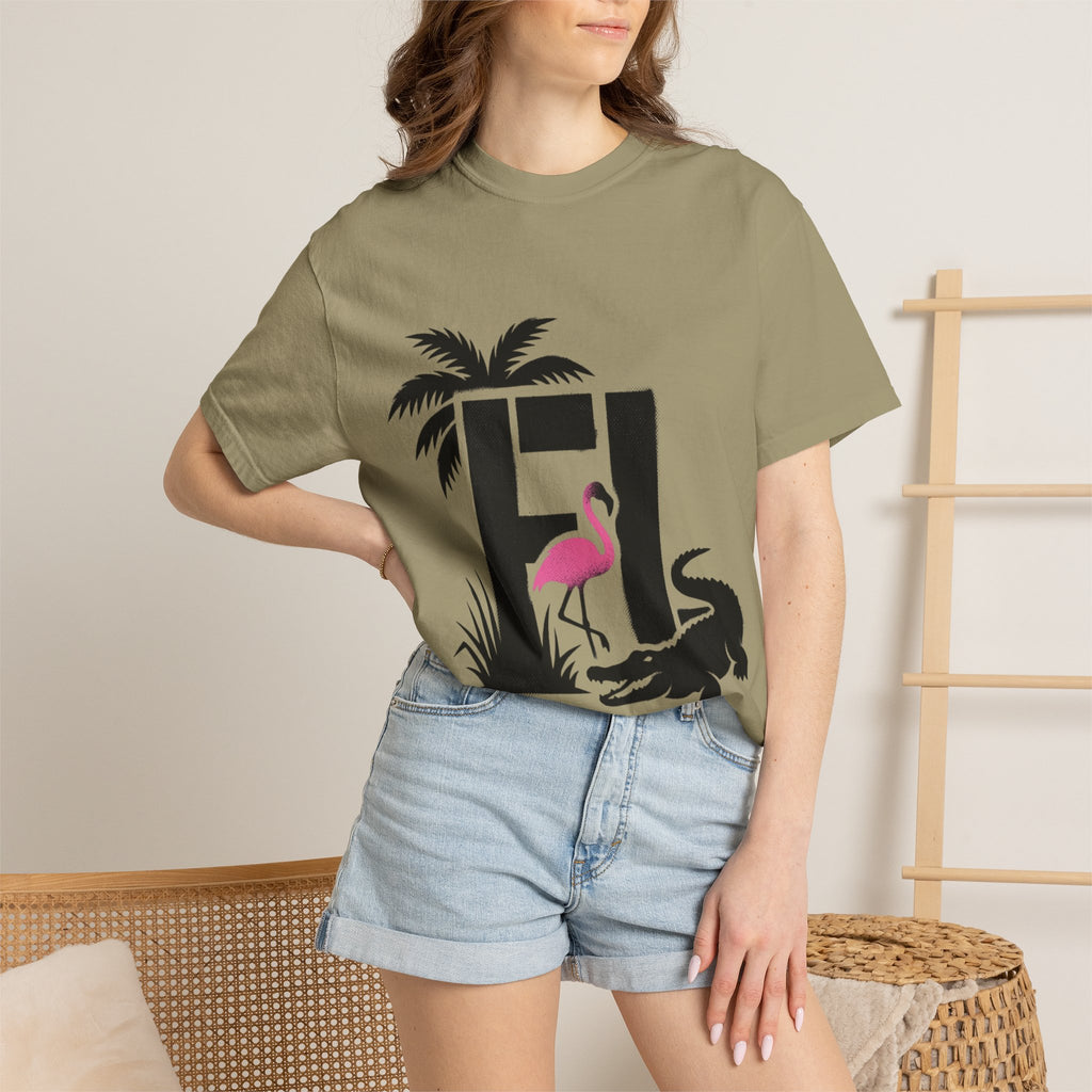 OurState Tees - Florida FL - Tropical Flamingo & Alligator Graphic