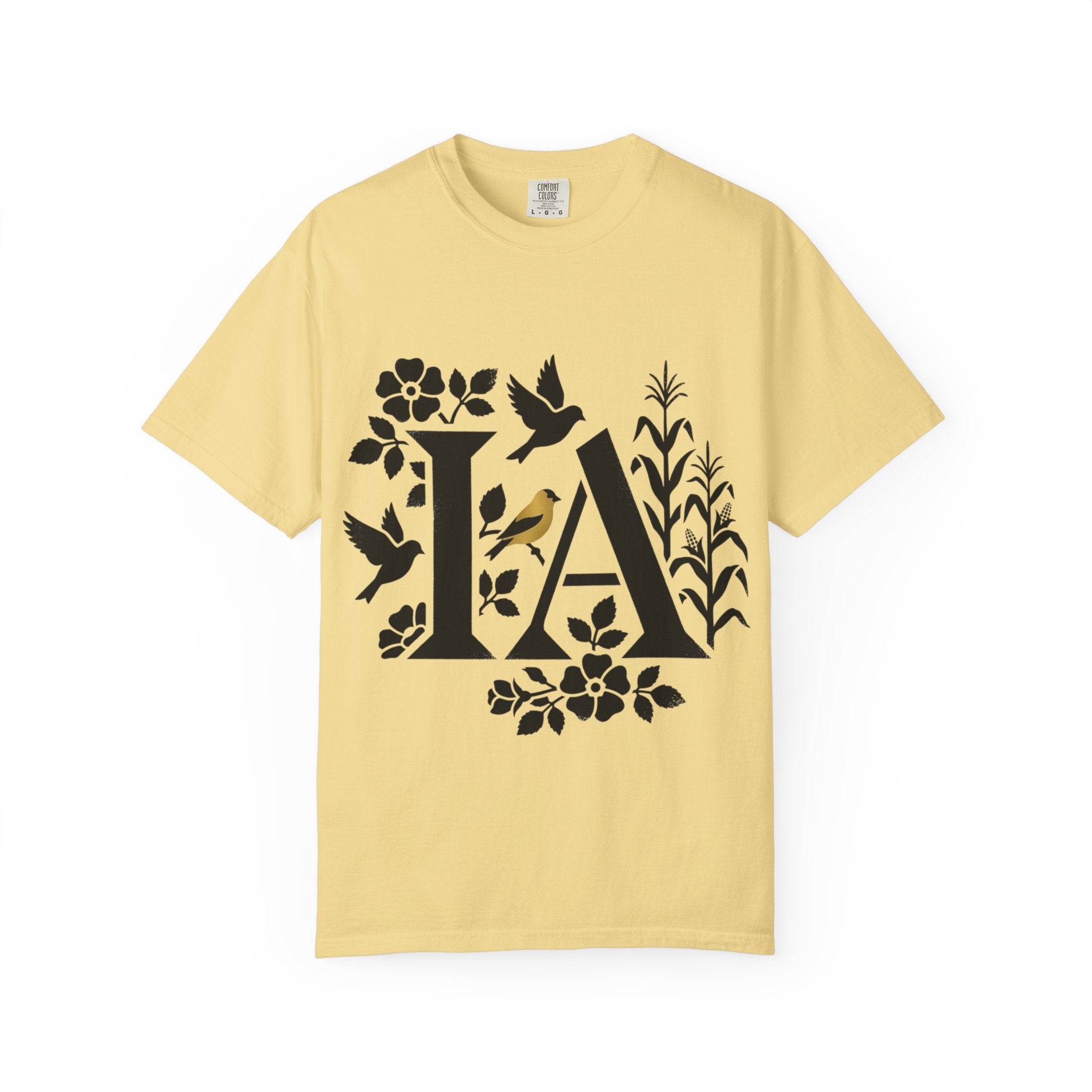 OurStateTees - Iowa IA Botanical Bird T-Shirt — Floral Initial Tee