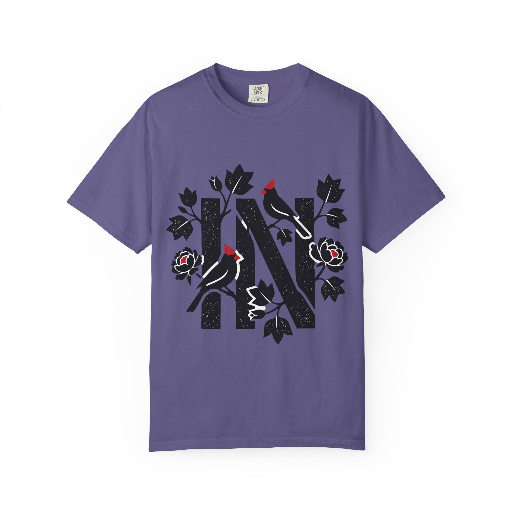 OurStateTees - Indiana IN Cardinal & Floral 'N' Monogram T-Shirt — Botanical Letter Tee
