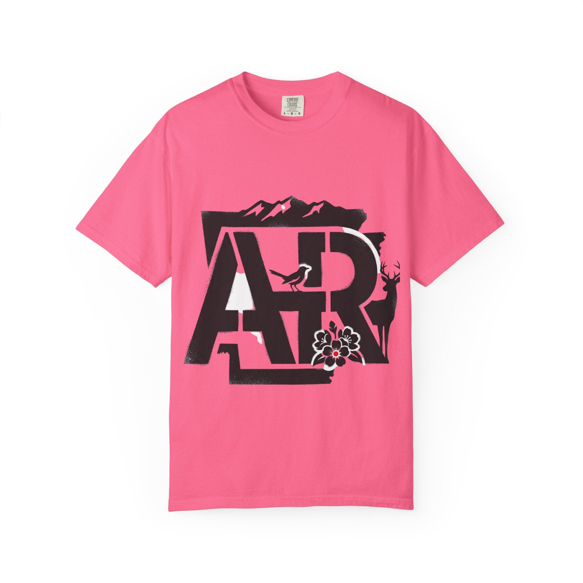 OurStateTees - Arkansas AR Mountain Logo T-Shirt — Nature Bird & Wildflower Graphic