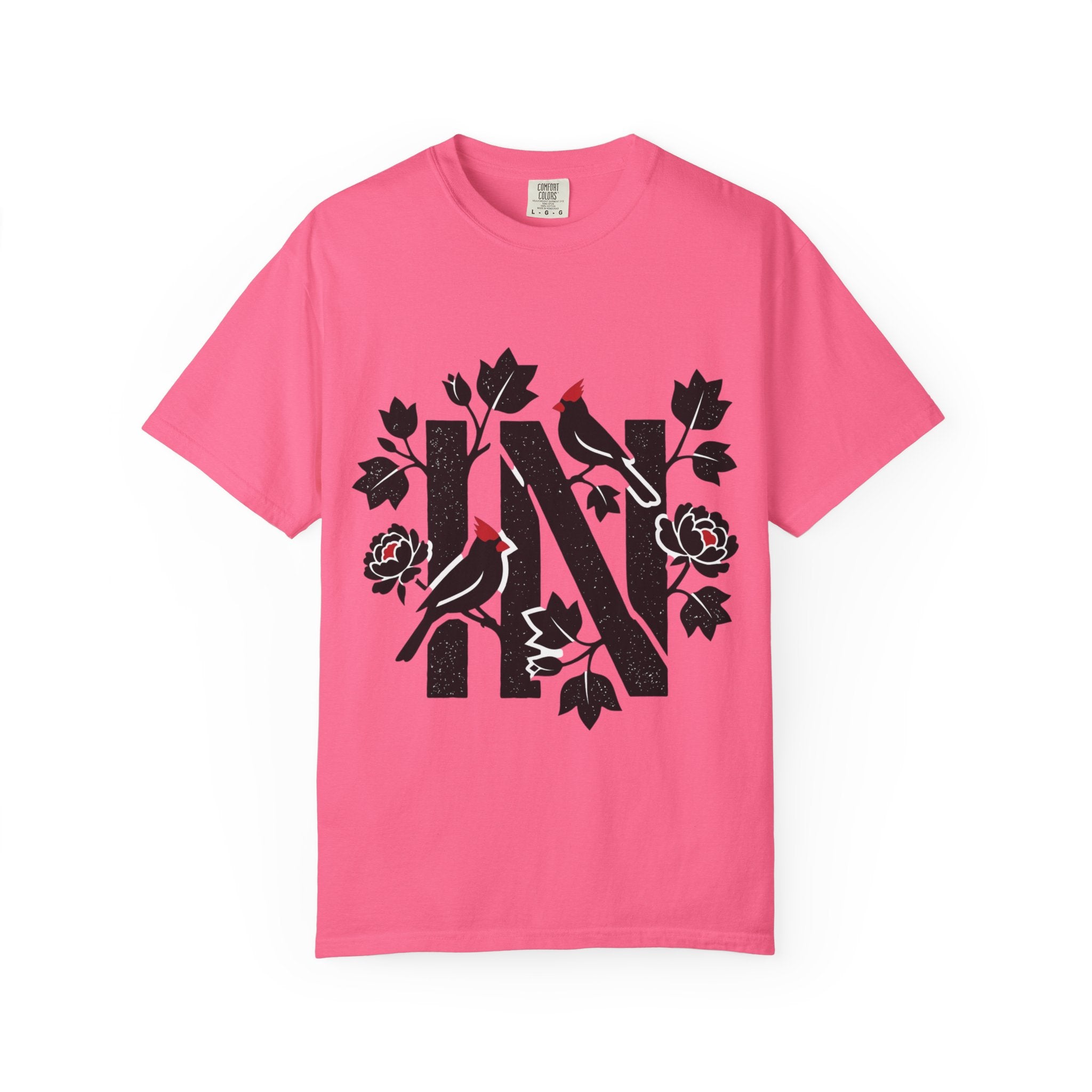 OurStateTees - Indiana IN Cardinal & Floral 'N' Monogram T-Shirt — Botanical Letter Tee
