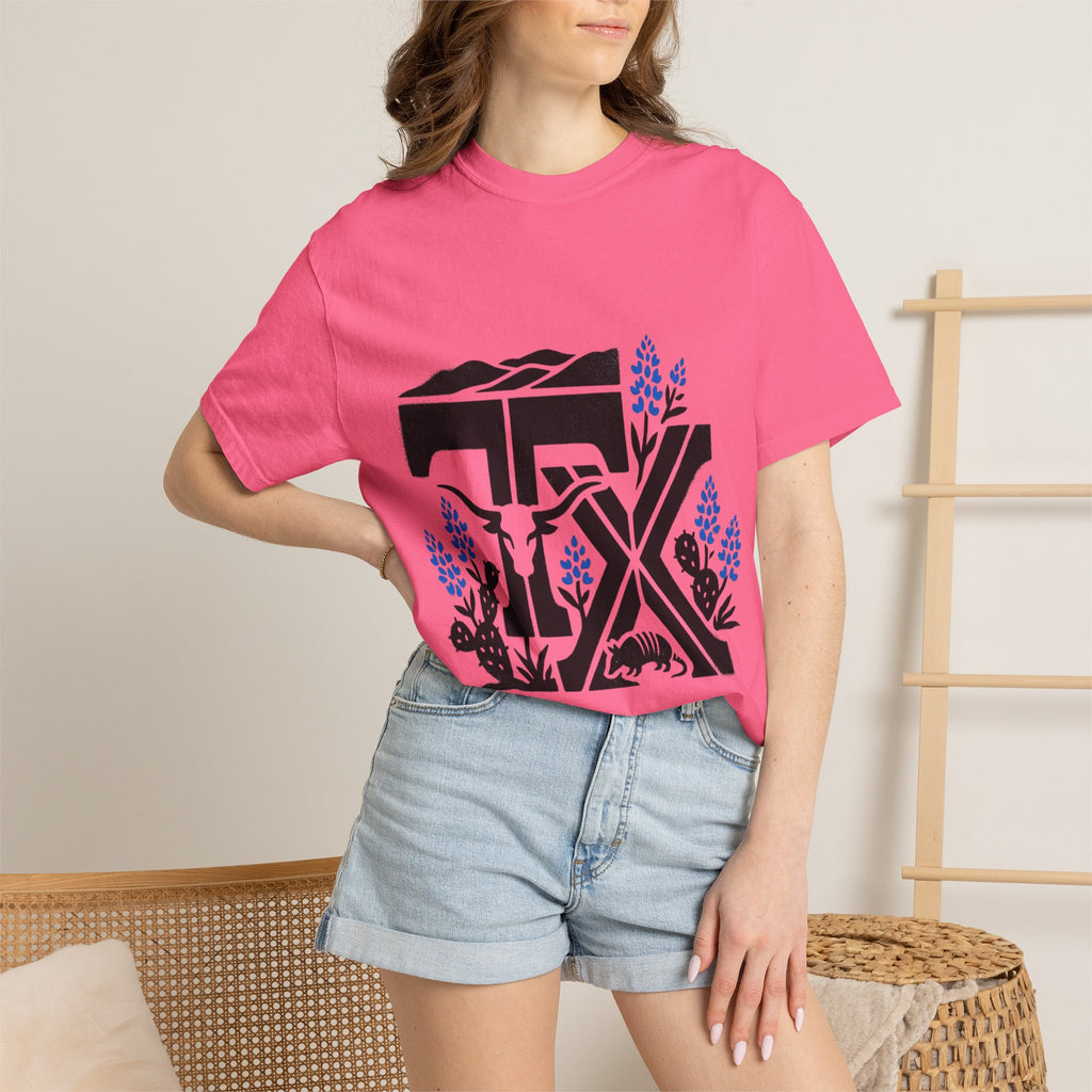 OurStateTees - TX Texas Southwestern Tee — Longhorn, Armadillo & Bluebonnet Graphic T-Shirt