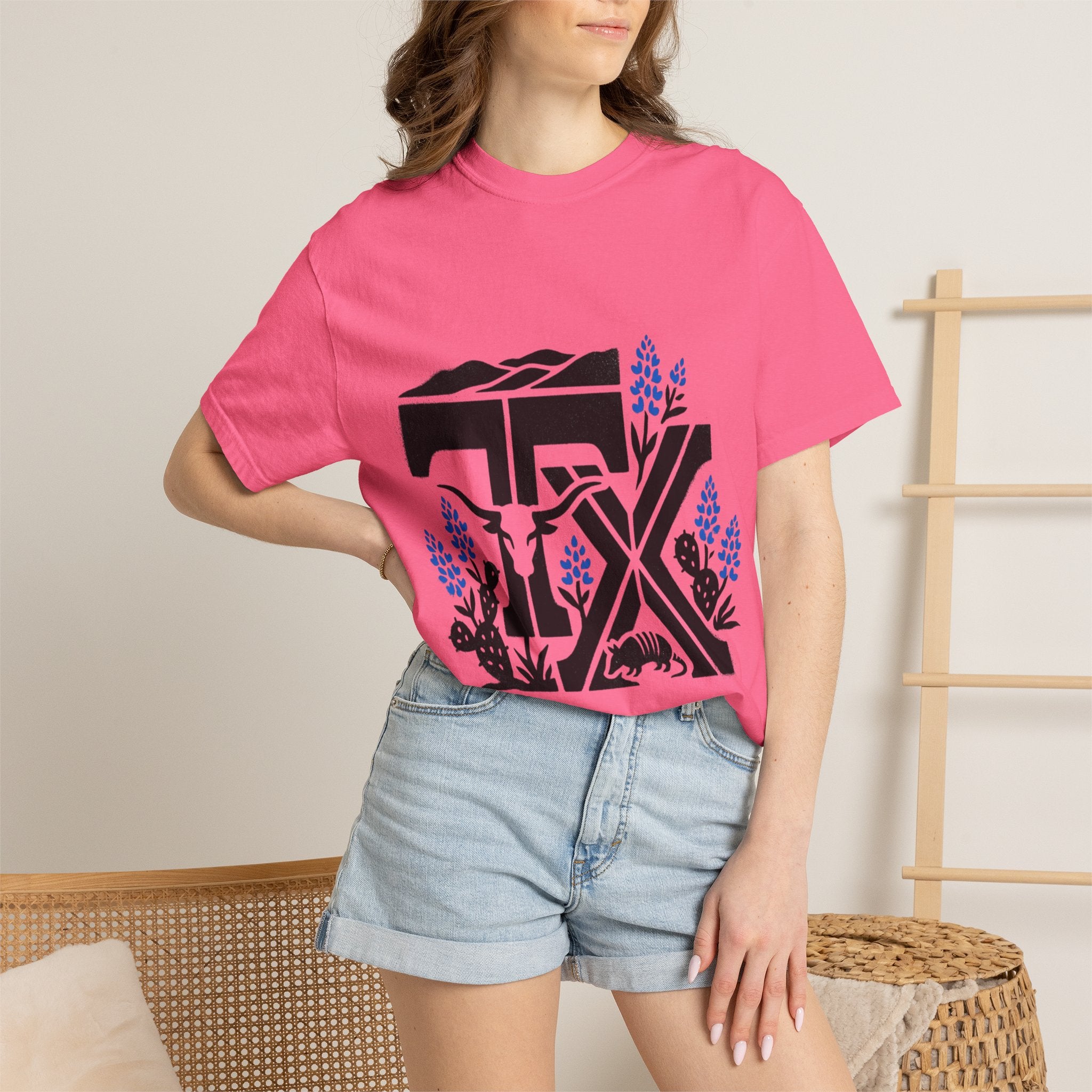 OurStateTees - TX Texas Southwestern Tee — Longhorn, Armadillo & Bluebonnet Graphic T-Shirt