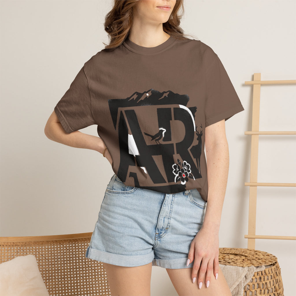 OurStateTees - Arkansas AR Mountain Logo T-Shirt — Nature Bird & Wildflower Graphic