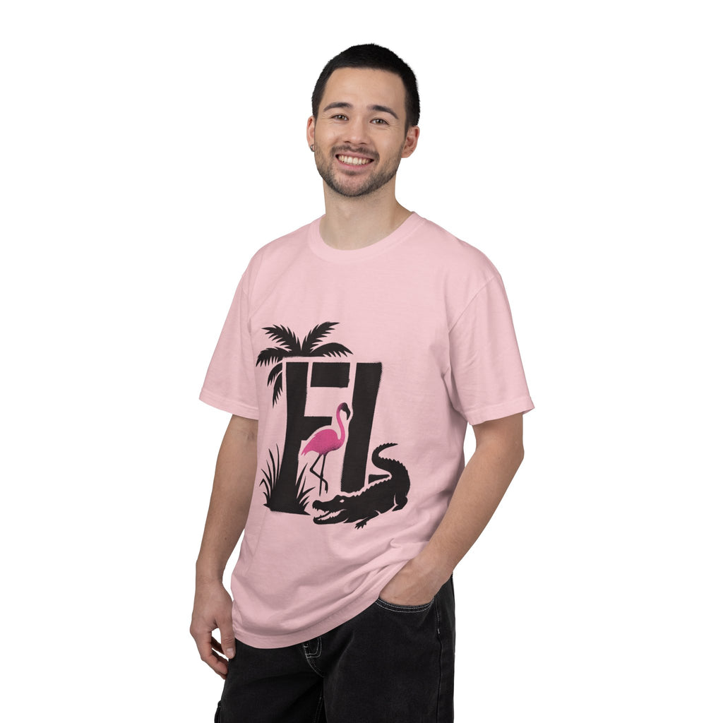 OurState Tees - Florida FL - Tropical Flamingo & Alligator Graphic