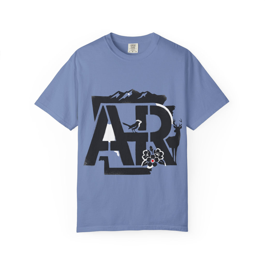 OurStateTees - Arkansas AR Mountain Logo T-Shirt — Nature Bird & Wildflower Graphic