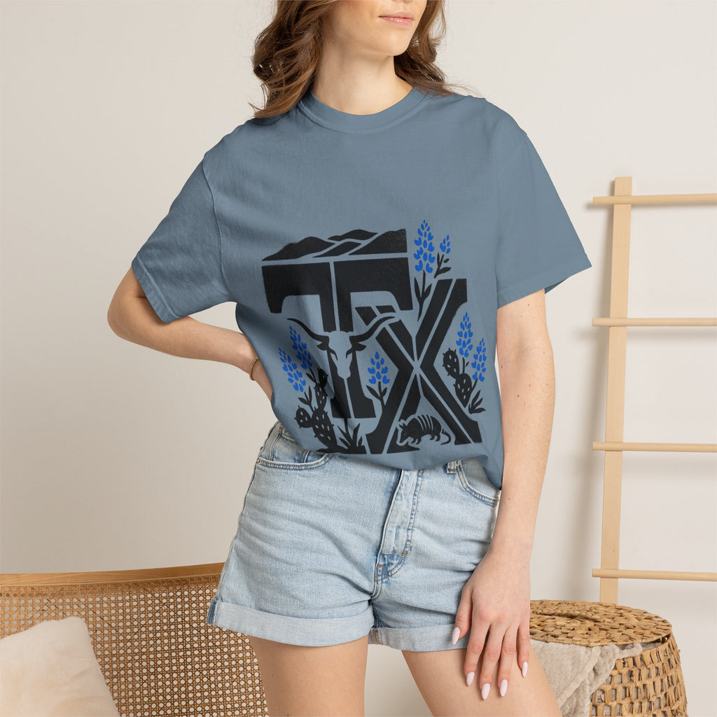 OurStateTees - TX Texas Southwestern Tee — Longhorn, Armadillo & Bluebonnet Graphic T-Shirt