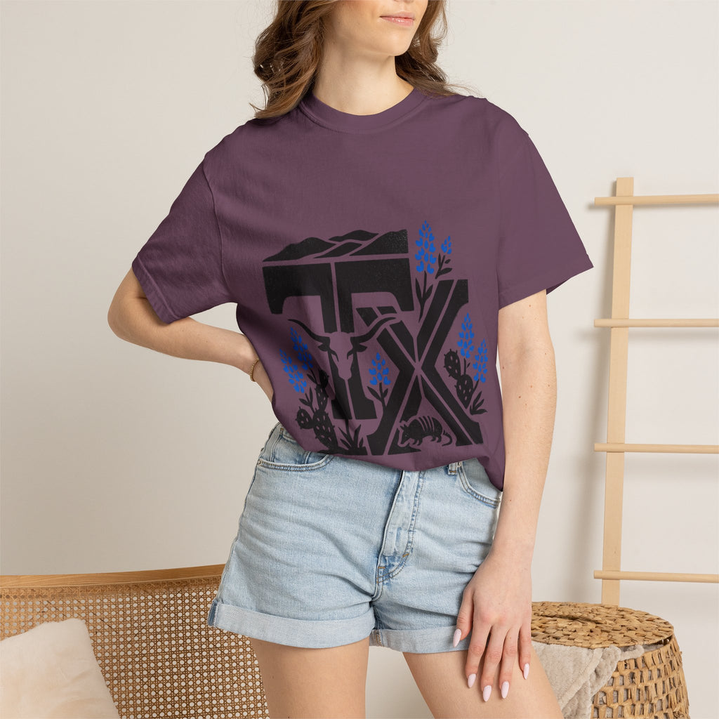 OurStateTees - TX Texas Southwestern Tee — Longhorn, Armadillo & Bluebonnet Graphic T-Shirt