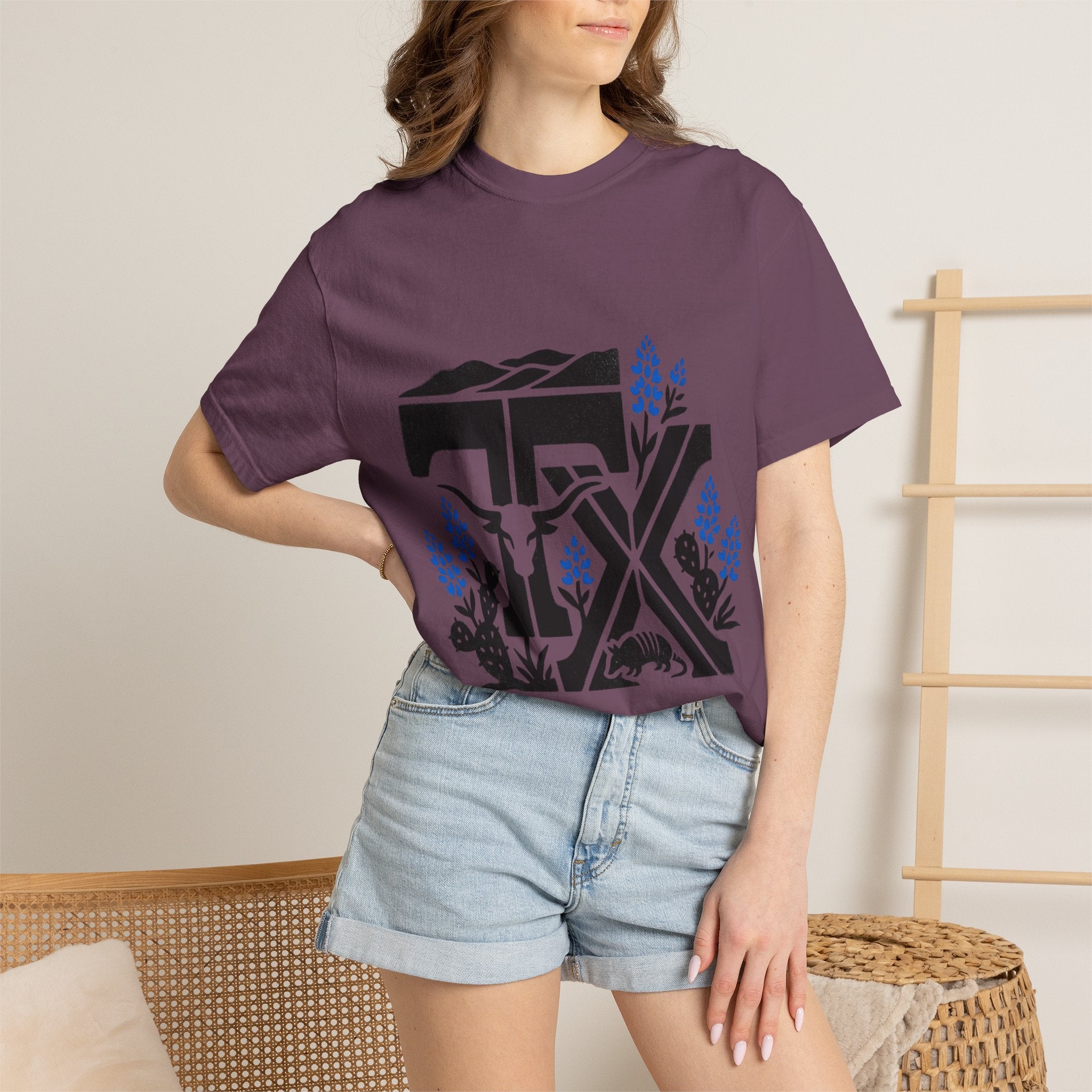 OurStateTees - TX Texas Southwestern Tee — Longhorn, Armadillo & Bluebonnet Graphic T-Shirt