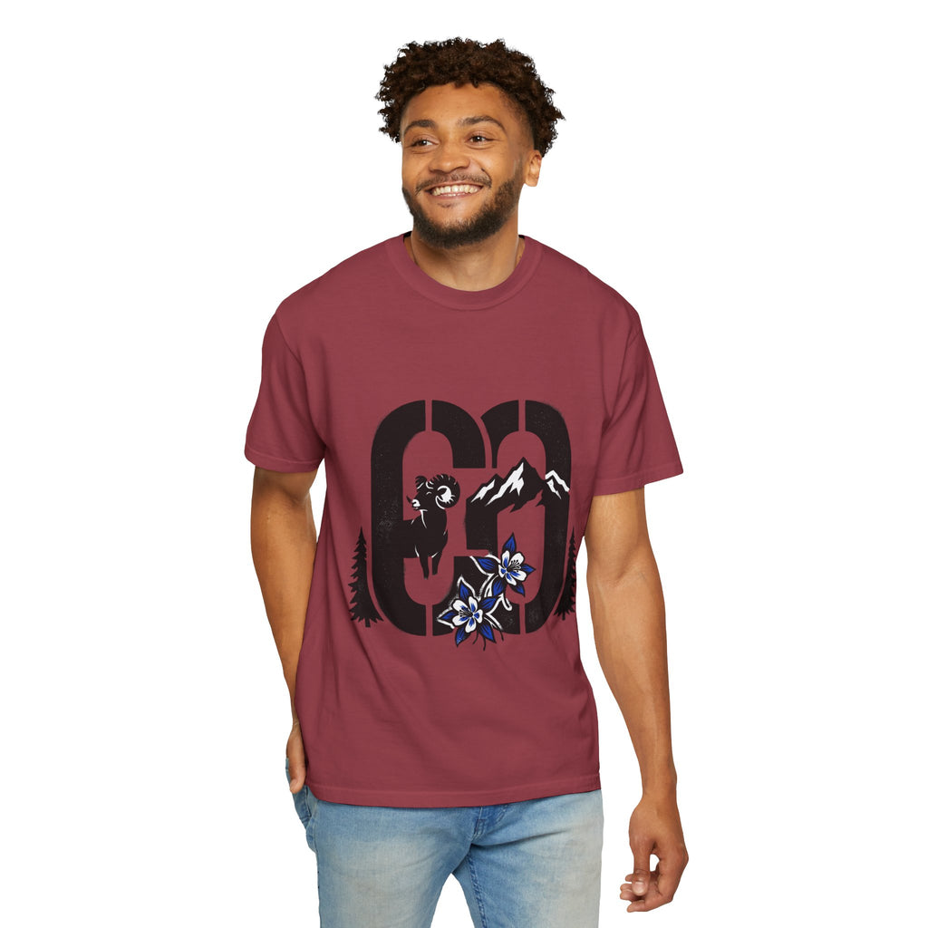 OurStateTees - Colorado CO Rocky Mountain Anniversary Tee — Mountain Goat & Wildflower Graphic T-Shirt
